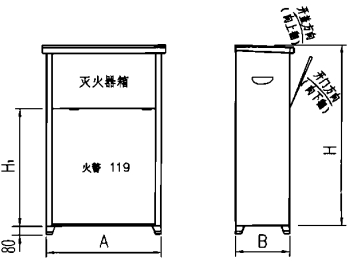 翻盖式置地型灭火器箱外形图 