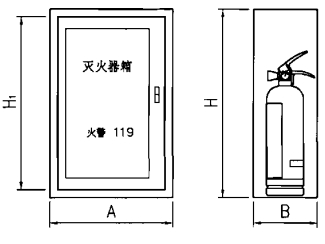 开门式嵌墙型灭火器箱外形图