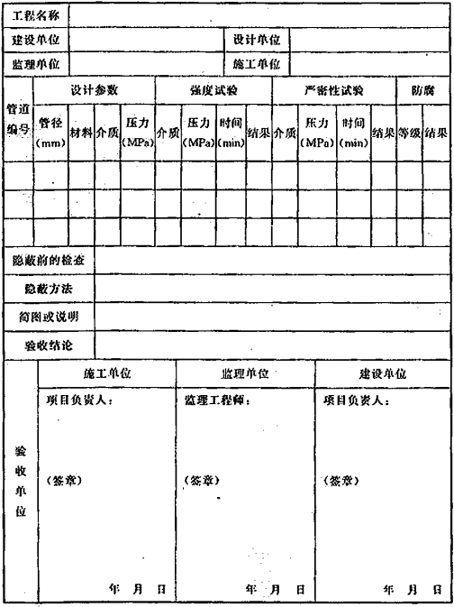 表D.0.7 系统施工过程中的隐蔽工程验收记录  