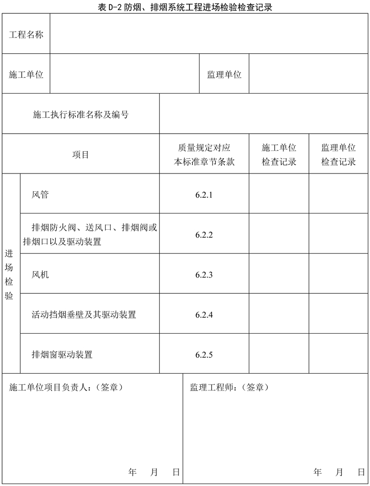 表D-2 防烟、排烟系统工程进场检验检查记录